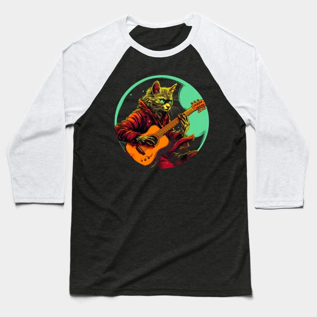 Cat Playing Guitar Funny Cat With Guitar Cute Cat Guitar Baseball T-Shirt by OscarVanHendrix